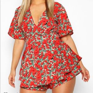 Red floral romper